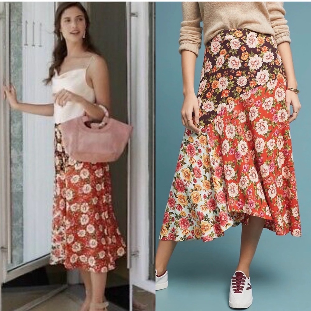 Anthropologie Farm Rio Patchwork Floral Flowy Boho Midi Skirt - Picture 5 of 5